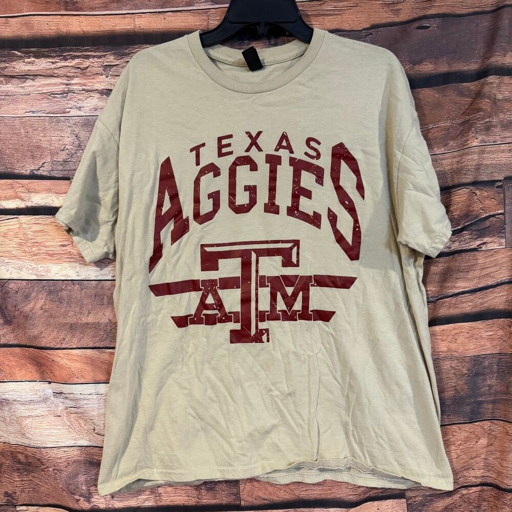 GILDAN T-Shirt Men's Tan XL Texas A&M Aggies Graphic Heavy Cotton